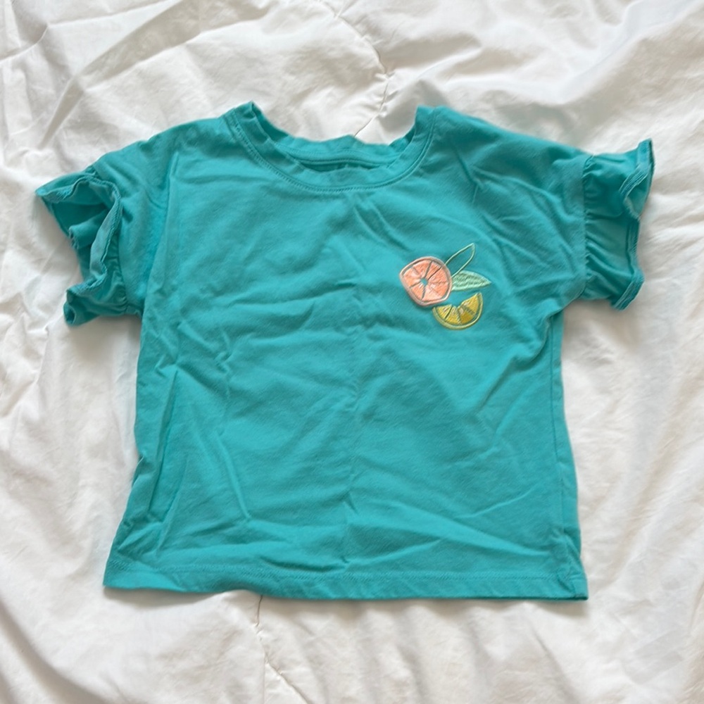 Cat and Jack Teal Kids Shirt with Fruit Embroidery,4t